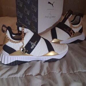 Puma x Baby Phat White and Gold Sneakers